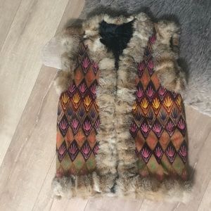 Vintage suede embroidered fur lined vest